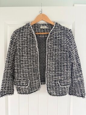 Max Studio Black and White Tweed Open-Front Jacket